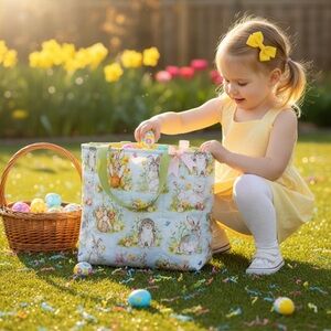 Easter Themed Tote Bags Bunny Blue Green Spring Handbag Handmade New Reusable